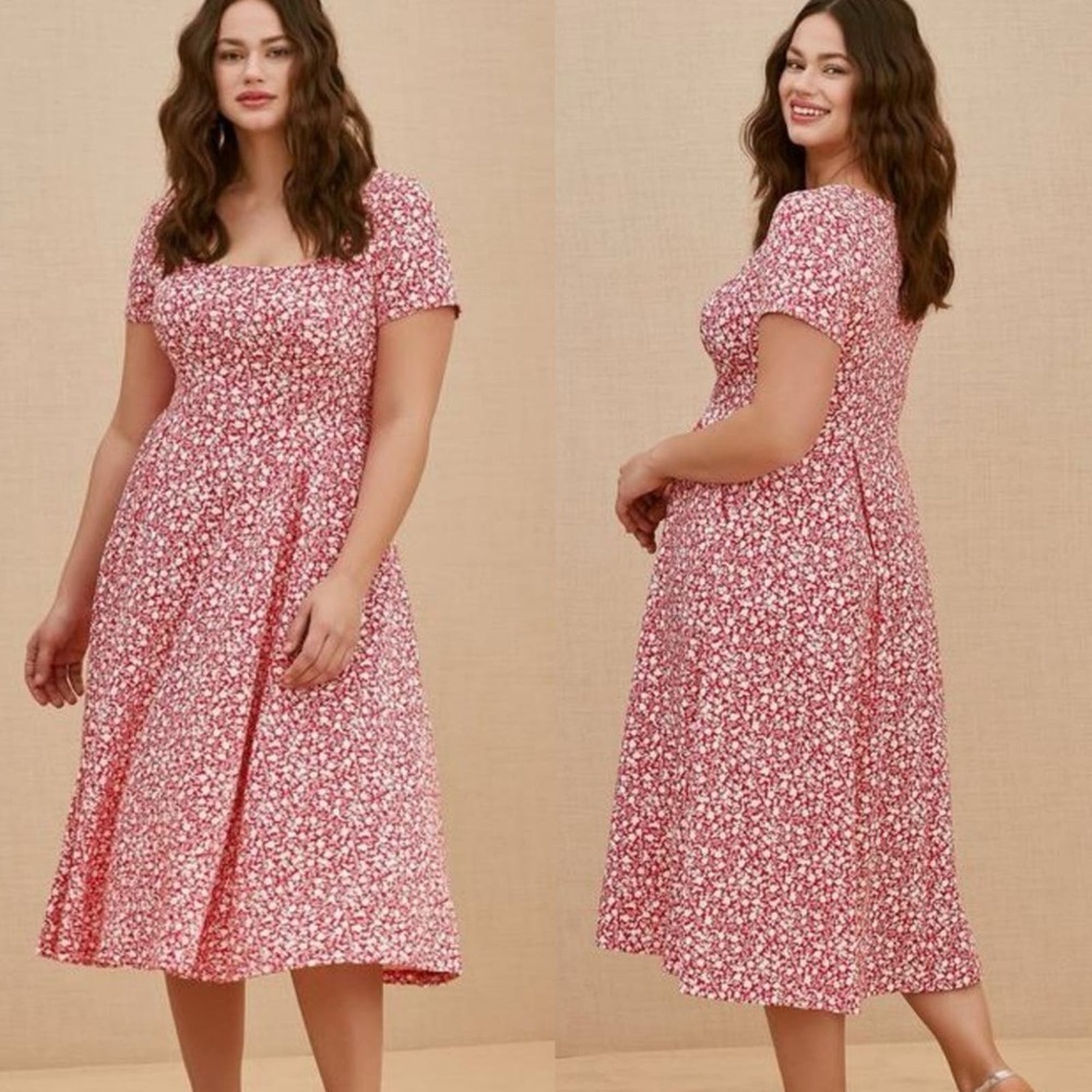 Torrid Fuchsia Pink Floral Scuba Knit Midi Dress